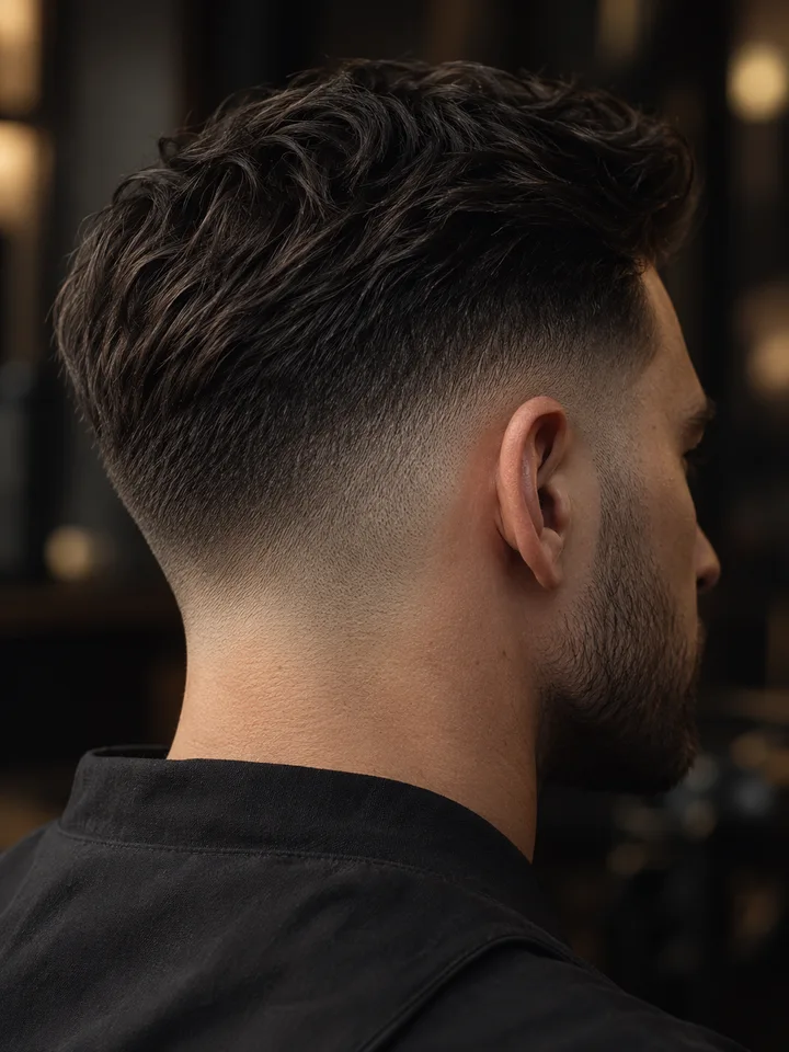 Vista lateral de un corte low fade con transición gradual del cabello.